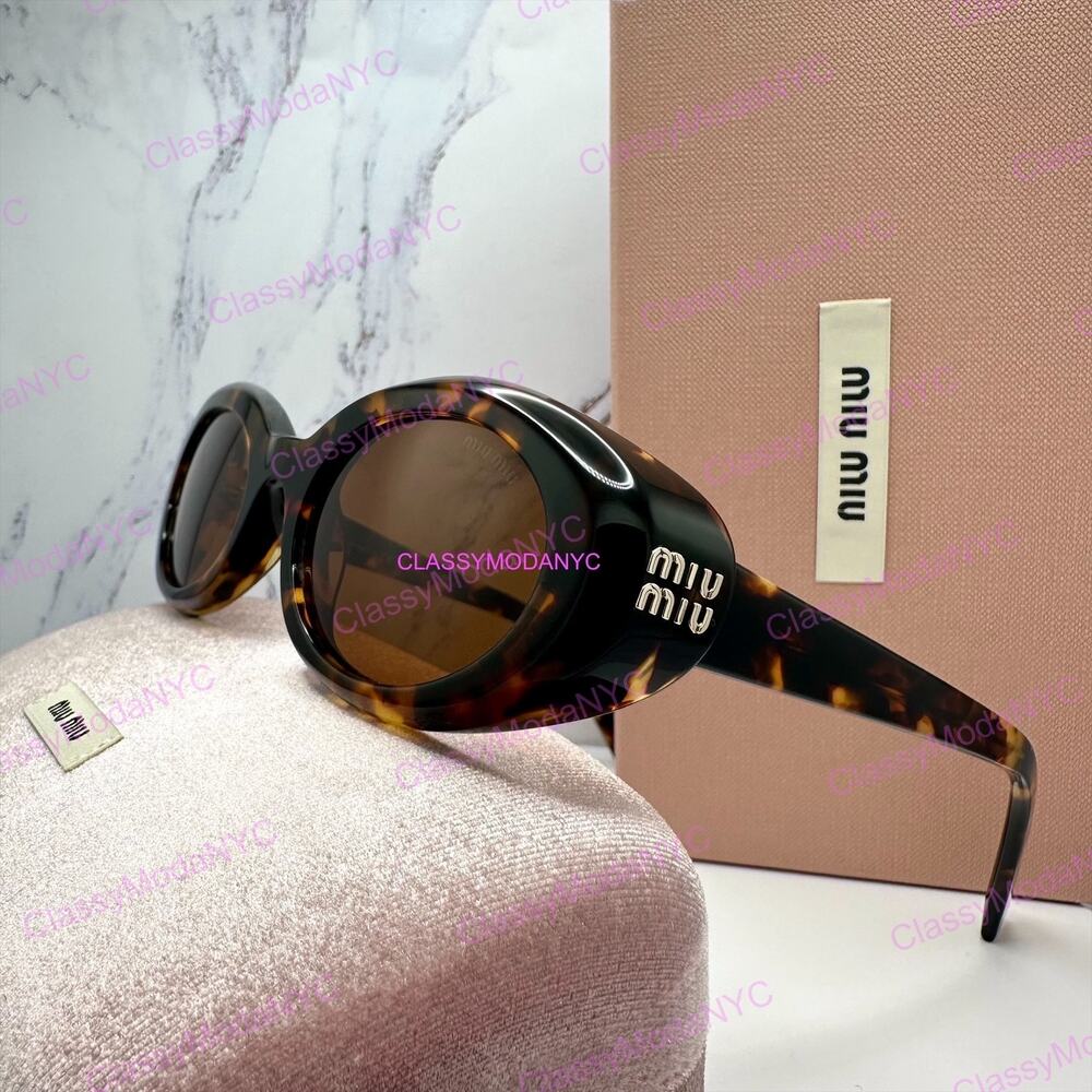 New MIU MIU Sunglasses Brown Tortoise Oval Womens Reverie